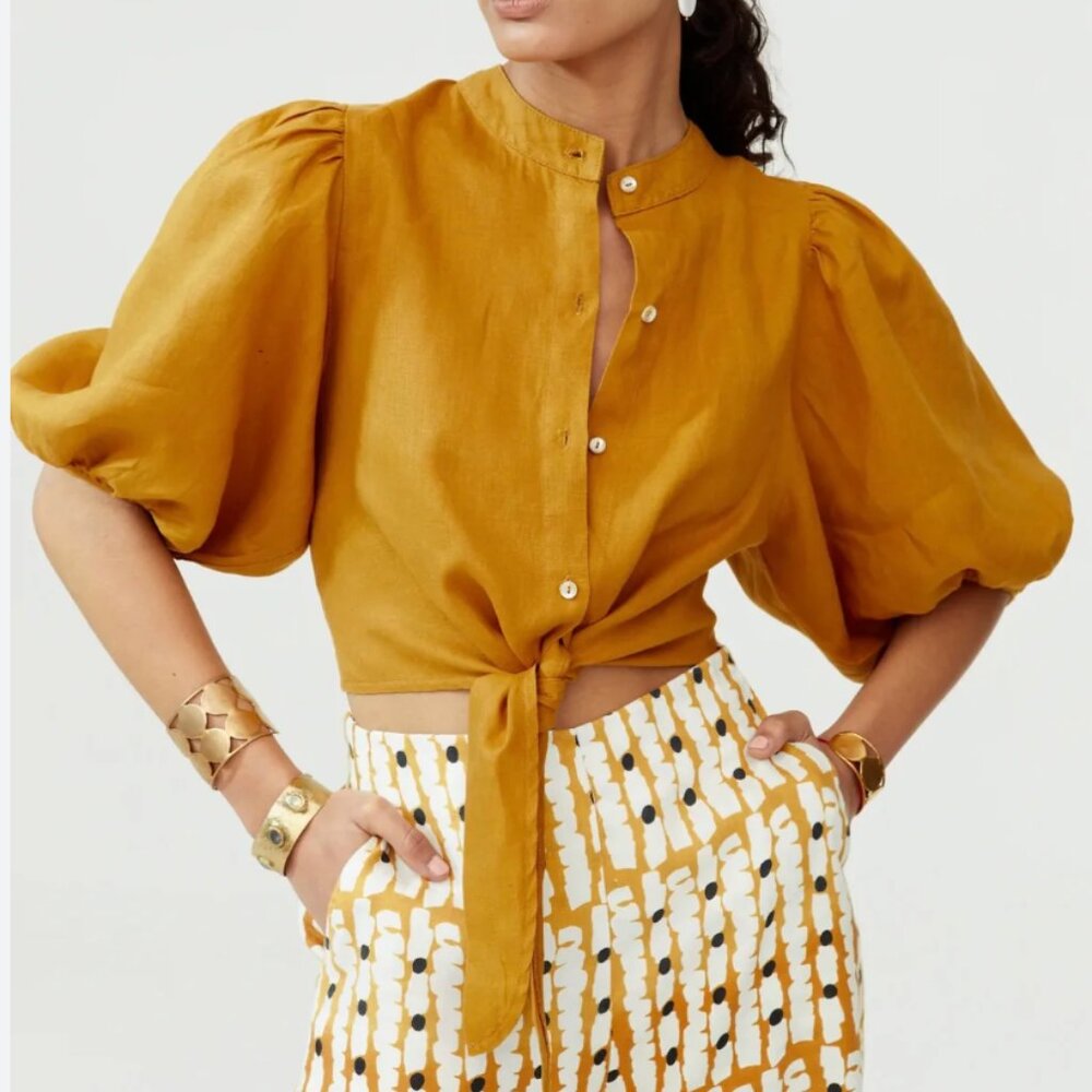 Lanhtropy Front Tie Blouse in Mustard Size XS